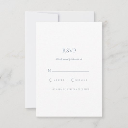 Elegante Script Dusty Blue & White RSVP-kaart RSVP Kaartje (Voorkant)