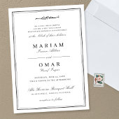 Elegante Script Eenvoudig Zwart Wit Moslim Bruilof Kaart