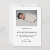 Elegante Script Eenvoudige Baby Foto Bedankkaart (Achterkant)