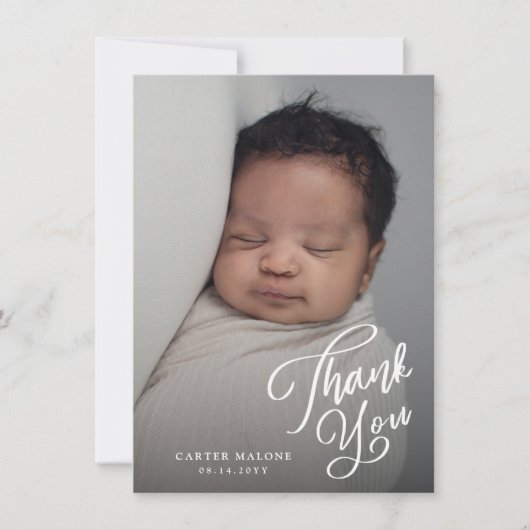 Elegante Script Eenvoudige Baby Foto Bedankkaart (Voorkant)