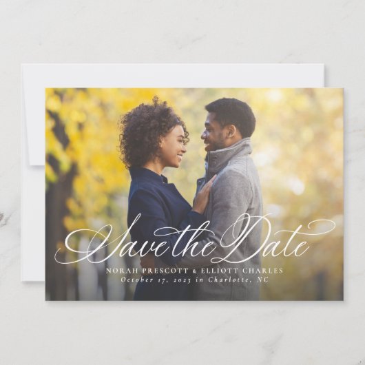 Elegante script eenvoudige één foto save the date (Voorkant)