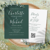Elegante Script Emerald Groene QR Code Huwelijk Kaart