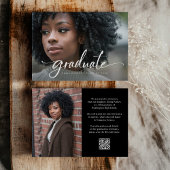 Elegante Script en Zwarte Foto QR Code Grad Feest Kaart