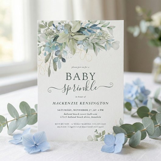 Elegante Script Eucalyptus Groene Baby Sprinkle Kaart