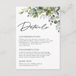 Elegante Script Eucalyptus Groene Huwelijksdetails Informatiekaartje