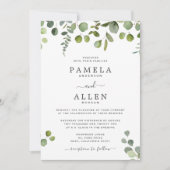 Elegante script eucalyptus trouwkaart kaart (Voorkant)