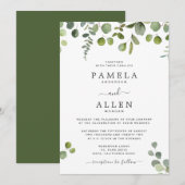 Elegante script eucalyptus trouwkaart kaart (Voorkant / Achterkant)