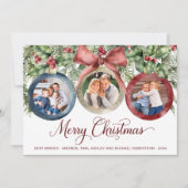 Elegante Script Familie 3 Foto Waterverf Kerstmis Feestdagenkaart (Voorkant)