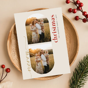 Elegante Script Familie Foto Prettig Kerstfeest Feestdagenkaart