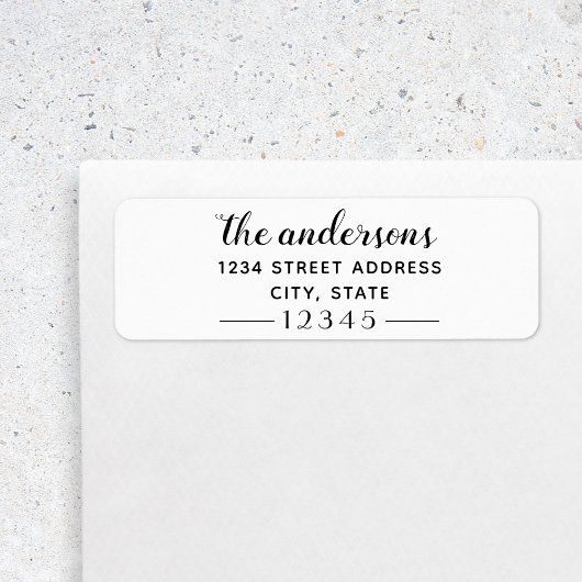 Elegante script familienaam aangepast retouradres etiket