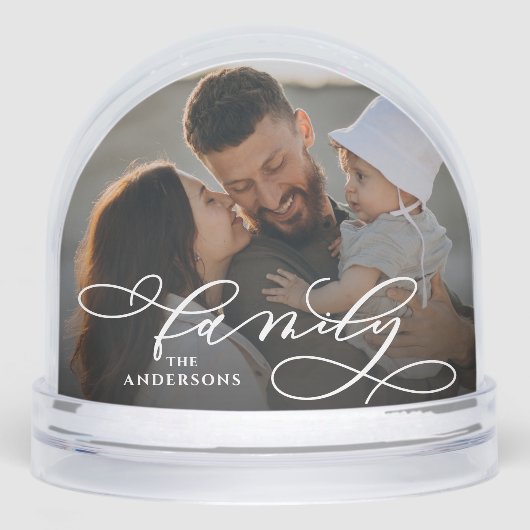 Elegante Script-familienaam en 2 foto's Sneeuwbol (Voorkant)