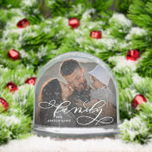 Elegante Script-familienaam en 2 foto's Sneeuwbol (Kerstmis)