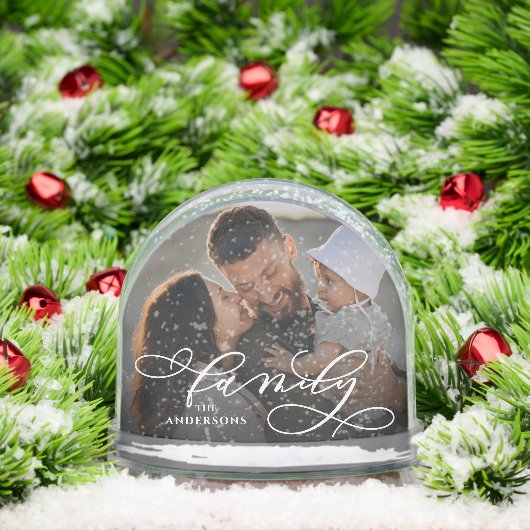 Elegante Script-familienaam en 2 foto's Sneeuwbol (Kerstmis)