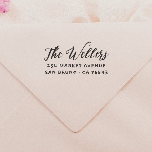 Elegante Script Familienaam & Typografie Adres Rubberstempel