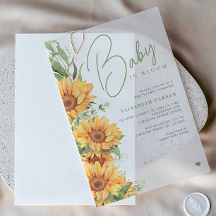 Elegante script floral baby shower overlay vellum uitnodigingen