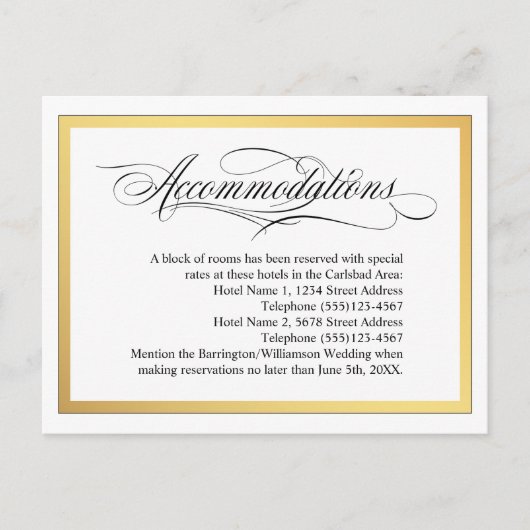 Elegante Script Flourishes Trouwaccommodatie Aankondigingskaart (Voorkant)
