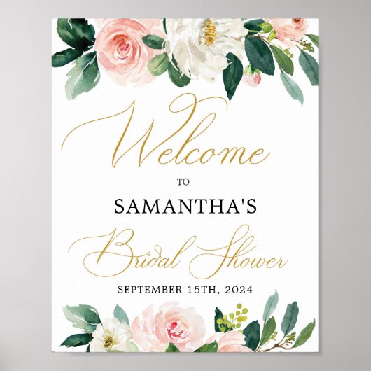 Elegante script font boho blush groen welkom poster (Voorkant)