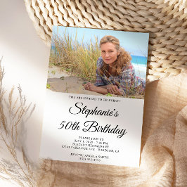 Elegante Script Foto 50e Verjaardag Kaart
