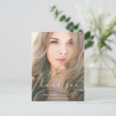 Elegante Script Foto Afstudeer Bedankkaart Briefkaart (Staand voorkant)