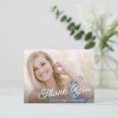 Elegante Script Foto Afstudeer Bedankt Briefkaart (Staand voorkant)
