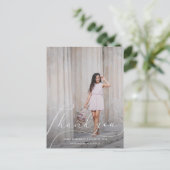 Elegante script foto afstudeer bedankt briefkaart (Staand voorkant)