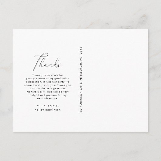 Elegante Script Foto Afstudeer Dank je Briefkaart (Achterkant)