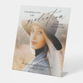 Elegante Script Foto Afstudeer Welkom Reclamebord Met Voetstuk