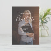Elegante script foto afstudeerfeest uitnodiging (Staand voorkant)