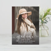 Elegante script foto afstudeeruitnodiging kaart (Staand voorkant)