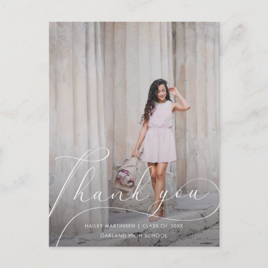 Elegante Script Foto Afstuderen Bedankt Briefkaart (Voorkant)