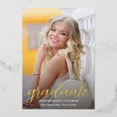 Elegante script foto afstuderen goud folie uitnodiging (Voorkant)