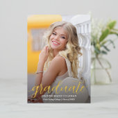 Elegante script foto afstuderen goud folie uitnodiging (Staand Voorkant)