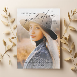 Elegante Script Foto Afstuderen Kaart