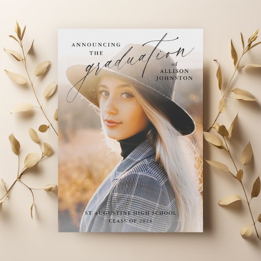 Elegante Script Foto Afstuderen Kaart