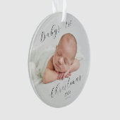 Elegante Script Foto Baby's Eerste Kerstmis Ornament (voorkant)