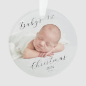 Elegante Script Foto Baby's Eerste Kerstmis Ornament (voorkant)