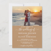 Elegante Script Foto Boho Tan Beige Bruiloft Kaart (Voorkant)
