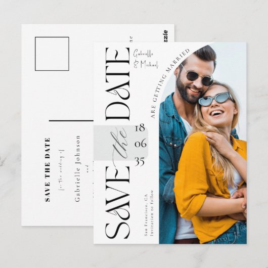 Elegante Script Foto Boog Bruiloft Save The Date Briefkaart (Voorkant / Achterkant)