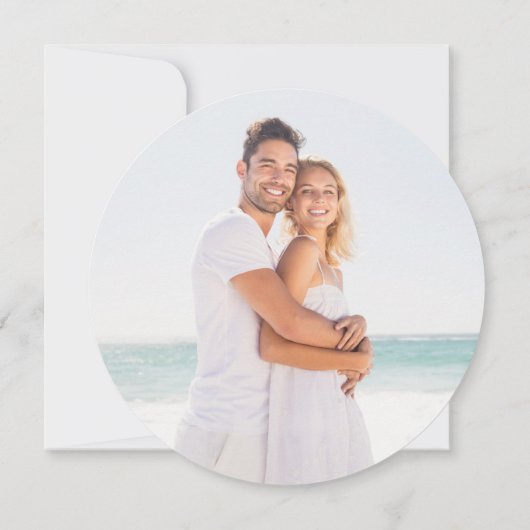 Elegante Script Foto Bruiloft Circulaire Kaart (Achterkant)