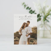 Elegante Script Foto Bruiloft Save the Date Aankondigingskaart (Staand voorkant)