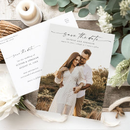 Elegante Script Foto Bruiloft Save the Date Aankondigingskaart