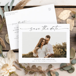 Elegante Script Foto Bruiloft Save the Date Aankondigingskaart