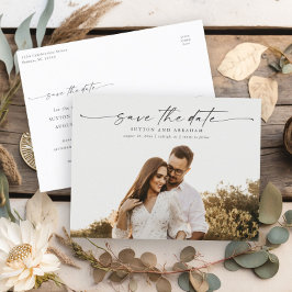 Elegante Script Foto Bruiloft Save the Date Aankondigingskaart