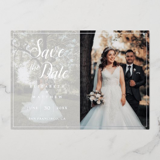 Elegante Script Foto Bruiloft Save The Date Folie Uitnodiging (Voorkant)