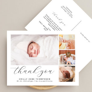 Elegante Script Foto Collage Geboorteaankondiging Briefkaart