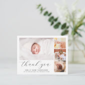 Elegante Script Foto Collage Geboorteaankondiging Briefkaart (Staand voorkant)