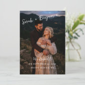 Elegante Script Foto Elopement Aankondiging (Staand voorkant)