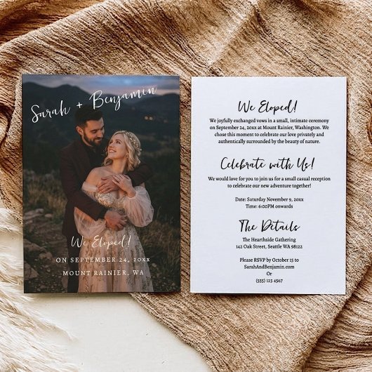 Elegante Script Foto Elopement Aankondiging