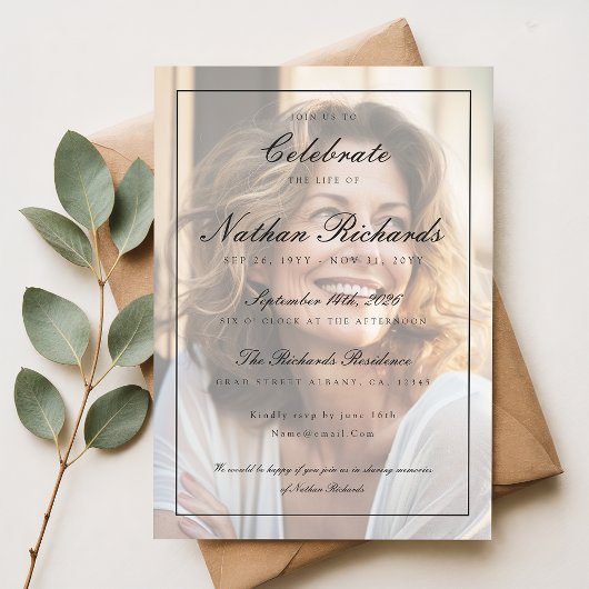Elegante Script Foto Herdenking van het Leven Fune Kaart