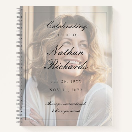 Elegante Script Foto Herdenking van het Leven Fune Notitieboek (Voorkant)